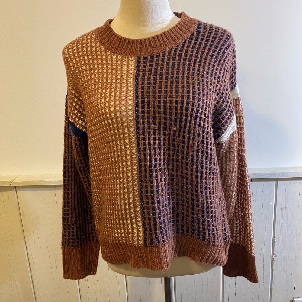 Splendid Small Caramel Tight Knit Colorblock Sweater